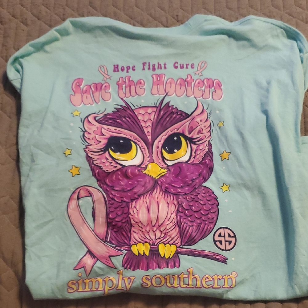 Simply Southern Aqua Tee with Purple Owl Graphic